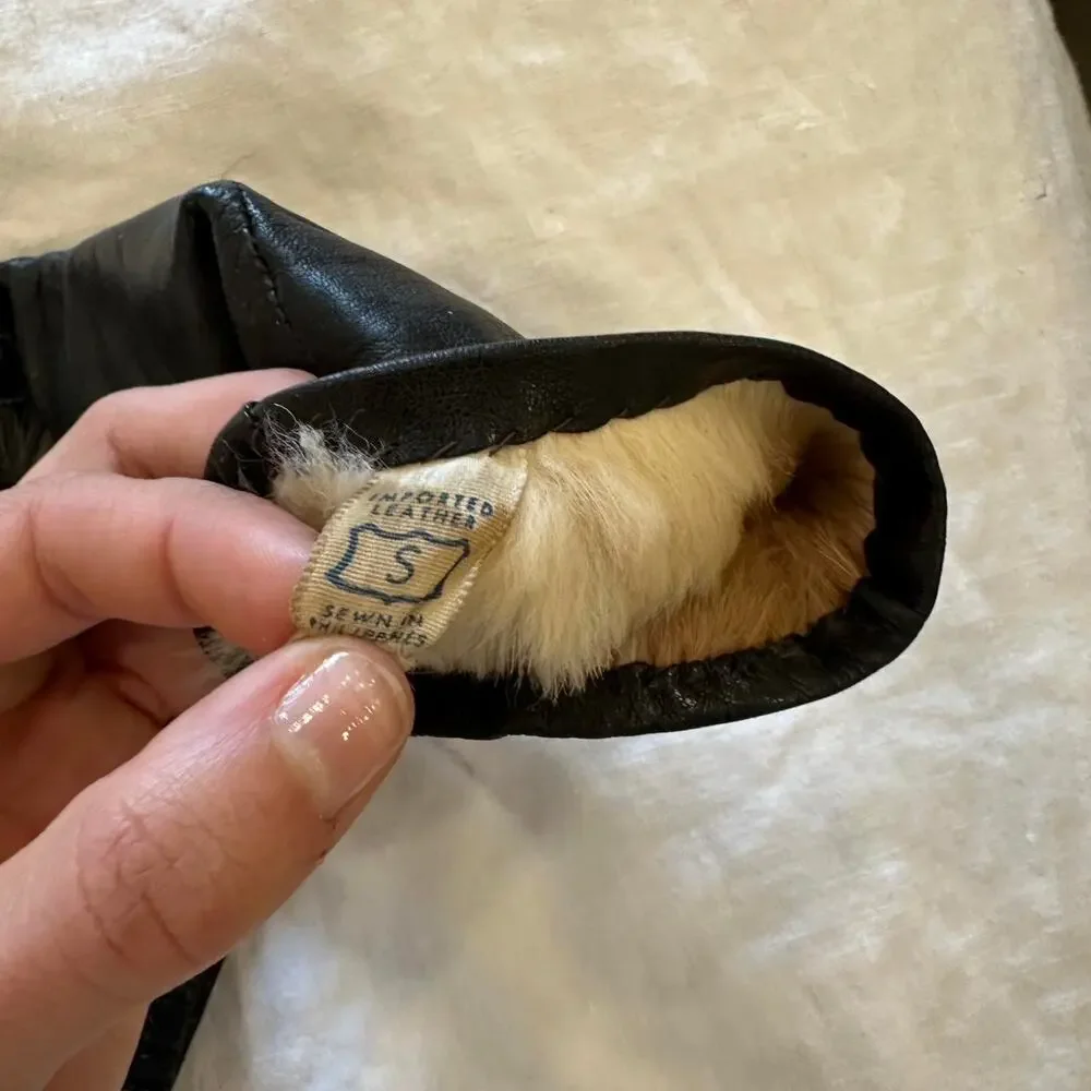 Small Gloves chocolate brown Leather Gloves Shearling Fur Lined Winter Classic